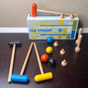 Vintage 1967 Creative Playthings Rug Croquet Set – Mid-Century Wooden Game​